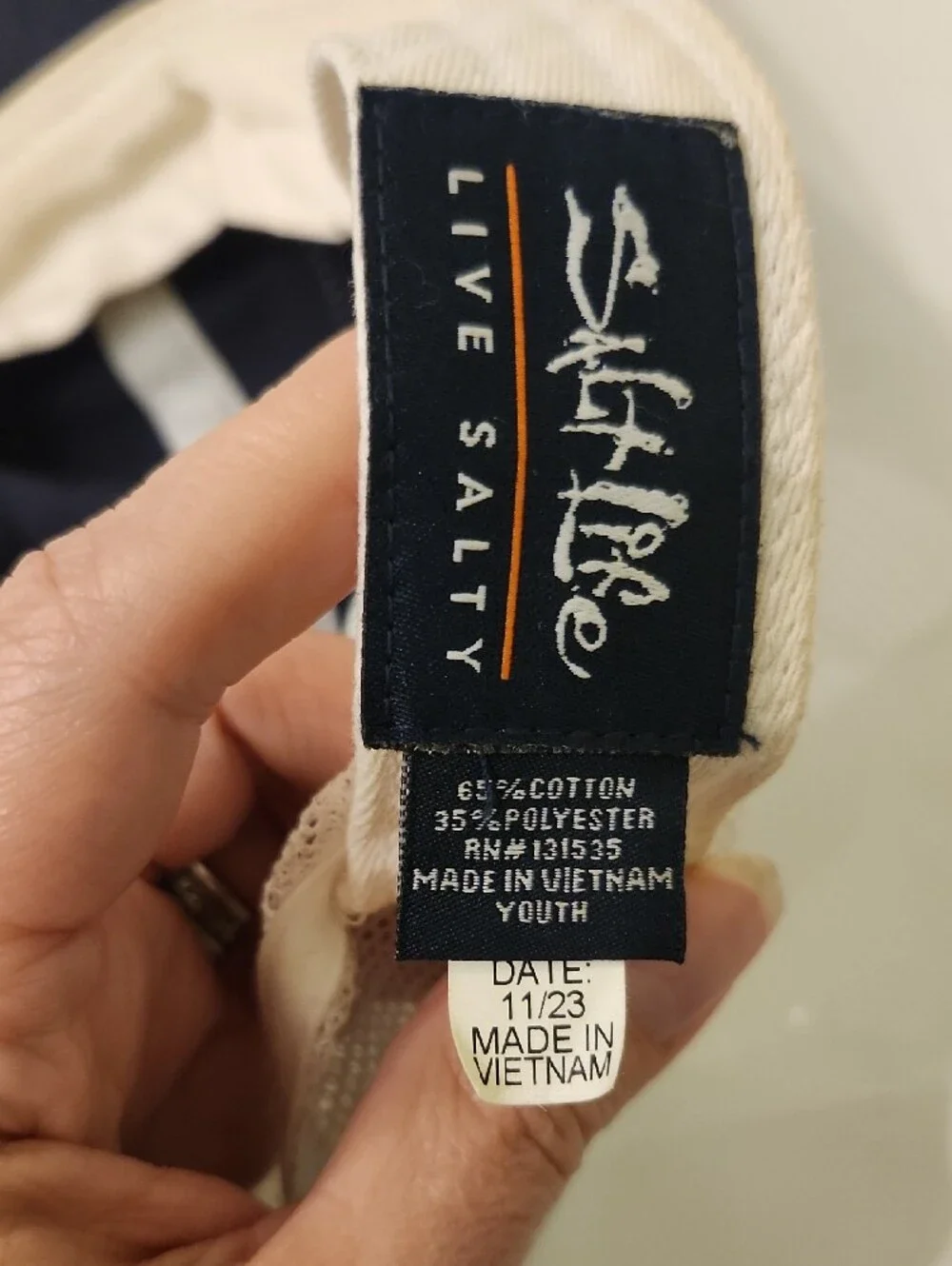 Salt Life Navy and White Patch  Hat Size Youth